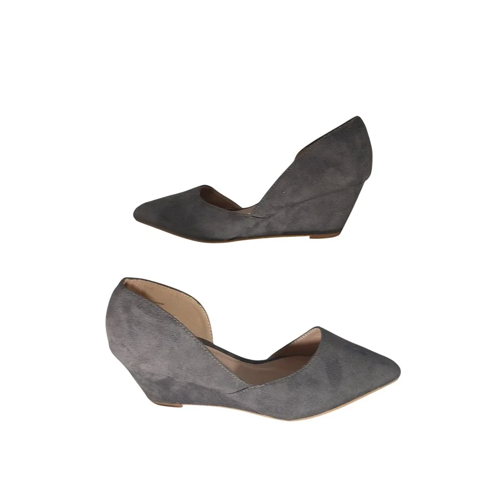 Journee Collection d'Orsay Wedge Pumps Size 8 Grey Suede Pointed Toe Office Chic